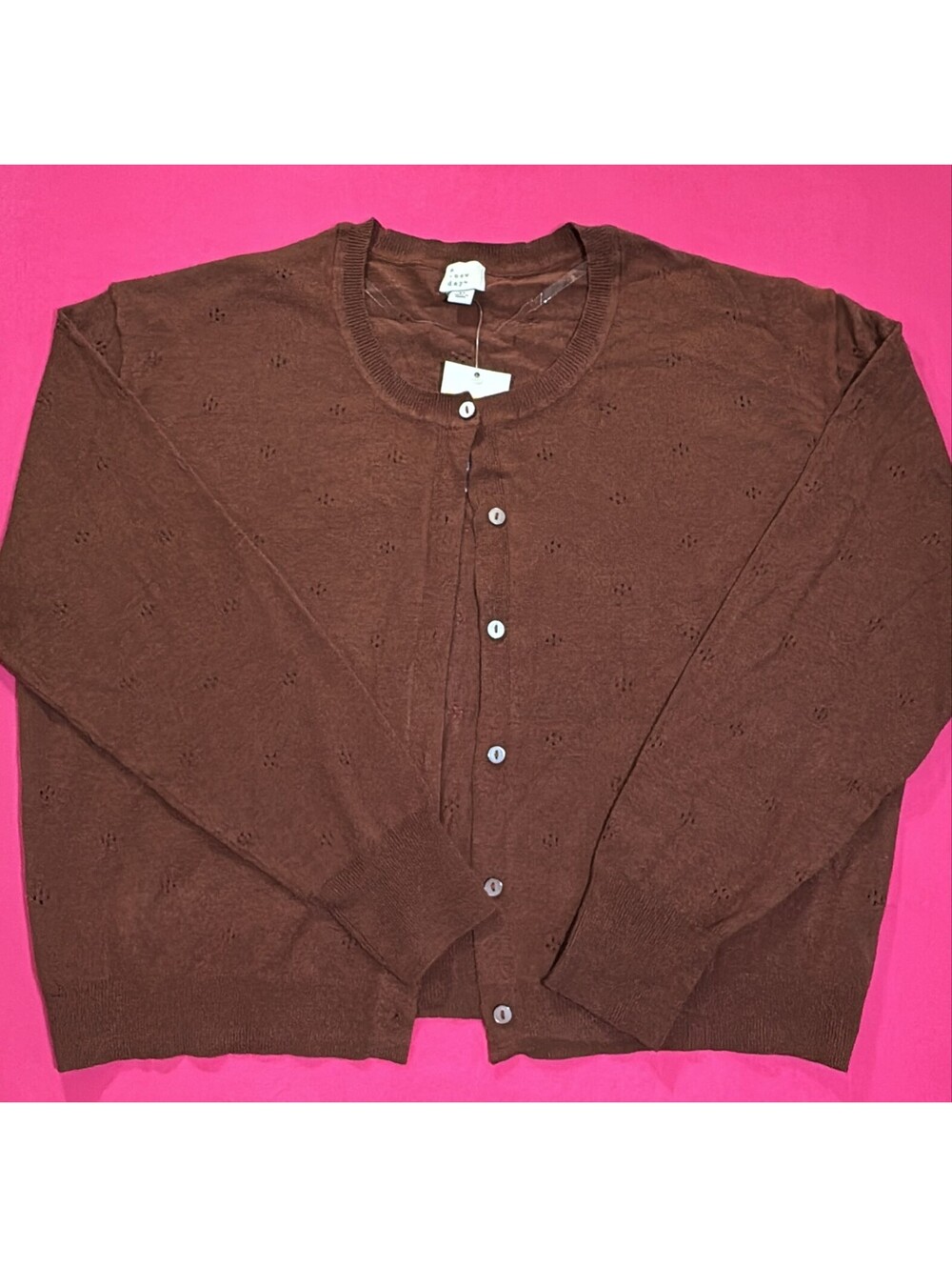 A New Day Button Up Cardigan Brown Eyelet Knit Size XL New